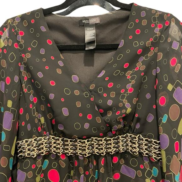 Bisou Bisou Michelle Bohbot Flowy Bell Sleeve Multicolor Top Blouse size XS - Picture 12 of 16